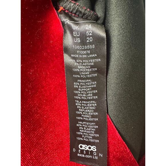 NWT Asos Design Curve Size 20 Drape Bardot Corset Red Velvet Pencil Midi Dress - Picture 14 of 15